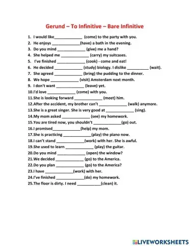 Gerund - To Inf Bare - Inf