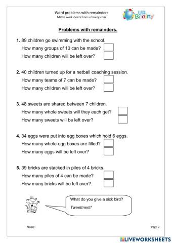 Word problems with remainders