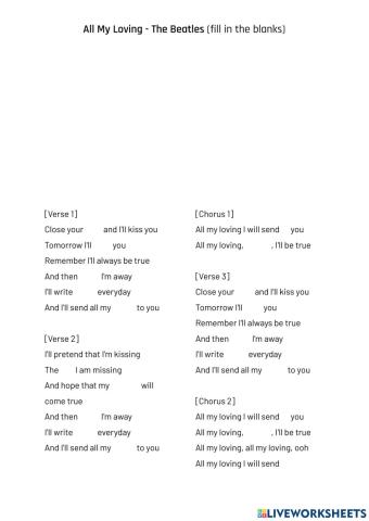 All My Loving - The Beatles (fill in the blanks)