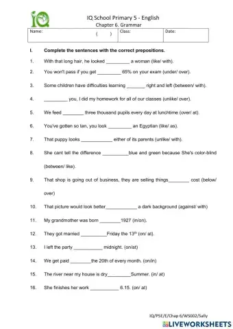 Prepositions of comparison-time