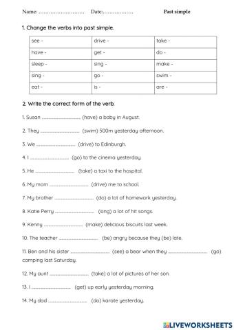 Past simple irregular verbs