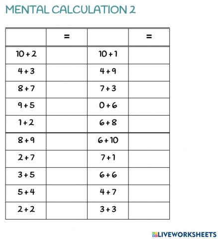 Mental calculation 2