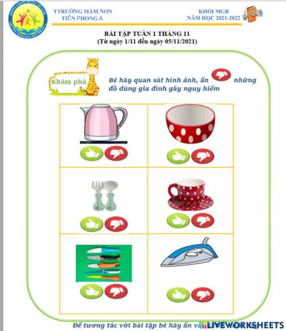 Bé hãy quan sát và tìm ra những đồ dùng gây nguy hiểm nhé