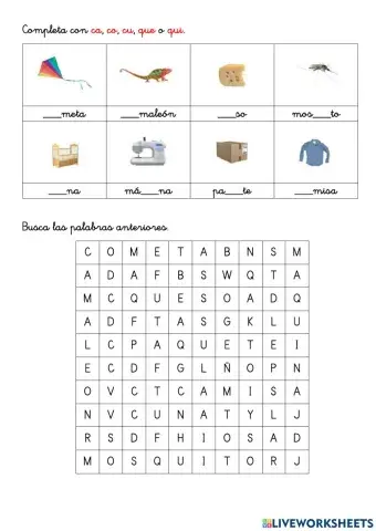 Letras ca, co, cu, que, qui