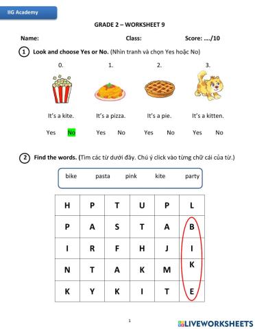 IIG-Grade 2-Worksheet 9
