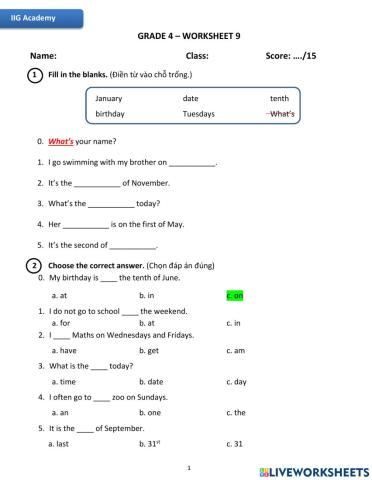 IIG-Grade 4-Worksheet 9