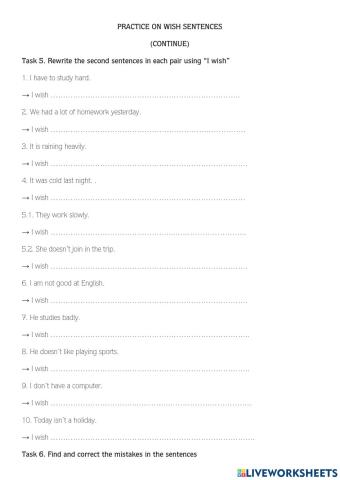 E9 - pracitce on wish sentences cont