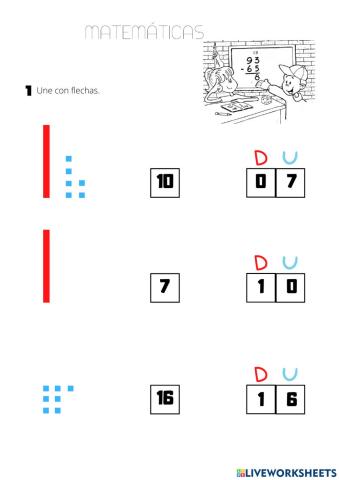 Unidades y decenas. 1º ed. primaria. matemáticas