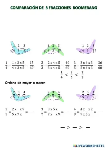 Comparación de tres fracciones con distinto denominador-Productos cruzados