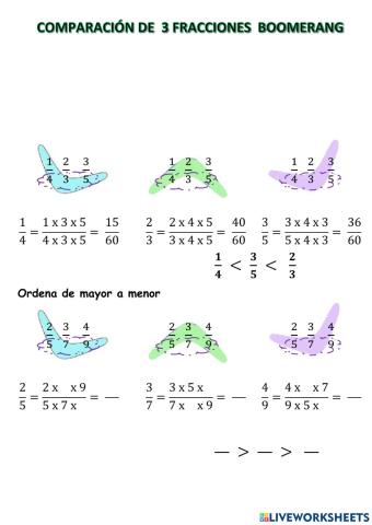 Comparación de tres fracciones con distinto denominador-Productos cruzados