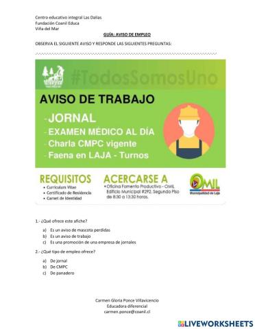 Aviso de empleo