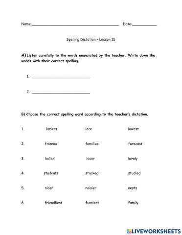 Spelling Dictation Lesson15
