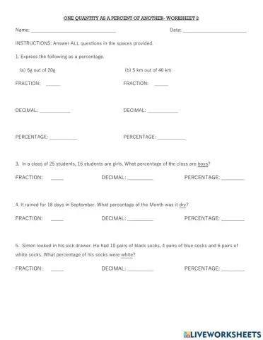 PART II- One Quantity As a Percent of Another