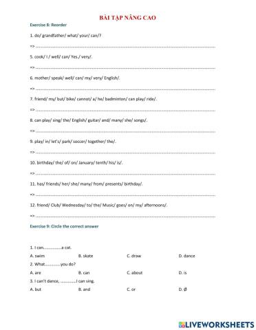 Bài tập nâng cao unit 5 grade 4