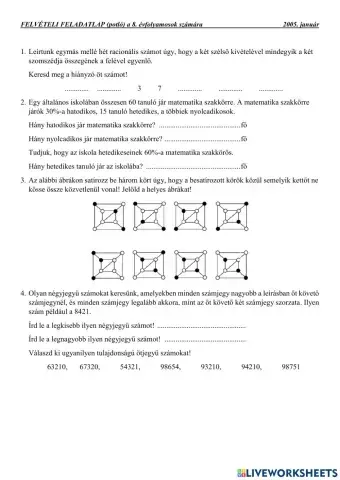 Felvételi feladatsor 2005.2
