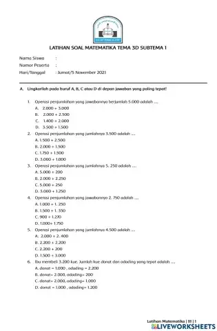 Tematik Matematika 3D Subtema 1