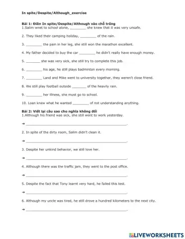 In spite-Despite-Although-exercise