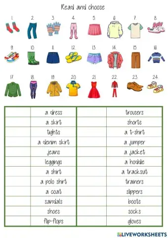 Unit 2 clothes read and match