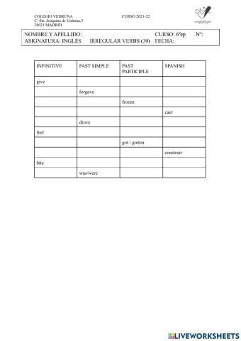 Irregular verbs (30)