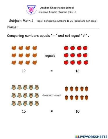 Comparing numbers 11-20 (equal and not equal)