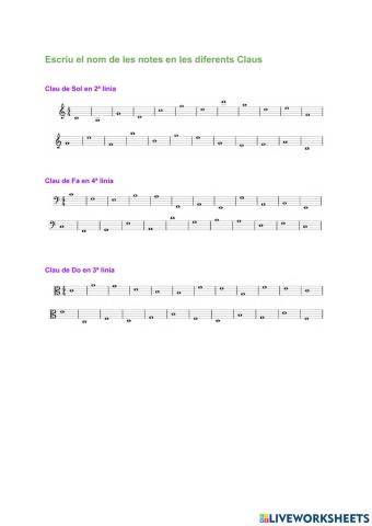 Notes en Clau de Sol, Clau de Fa i Clau de Do