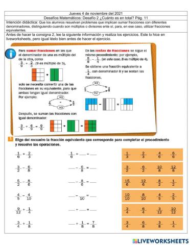 Suma con equivalencia de fracciones