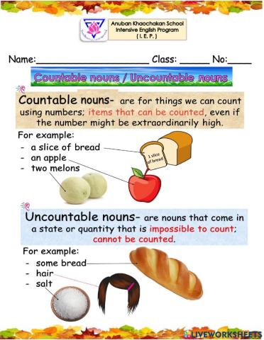 Countable nouns- Uncountable nouns