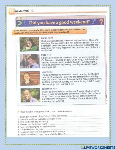 READING. Simple past last weekend