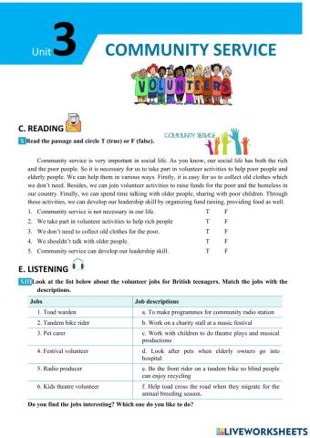 English 7 big4 unit 3 reading, listening and writing