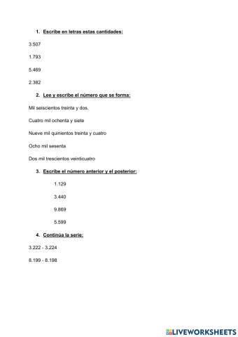 Escritura de números de 4 cifras