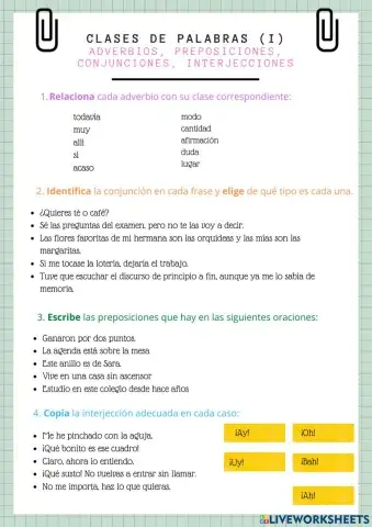 Adverbios, preposiciones, conjunciones, interjecciones