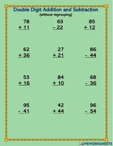 Double Digit Addition and Subtraction set 3 no regrouping