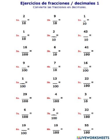 Fracciones a decimales