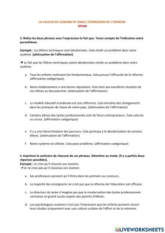 La valeur du subjonctif dans l'expression de l'opinion