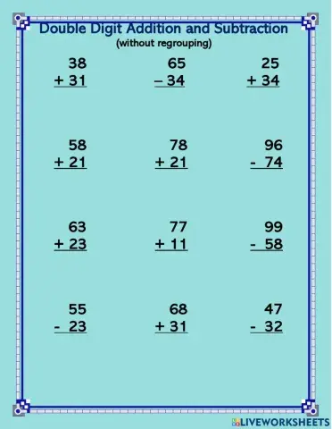 Double Digit addition and subtraction set 5 no regrouping