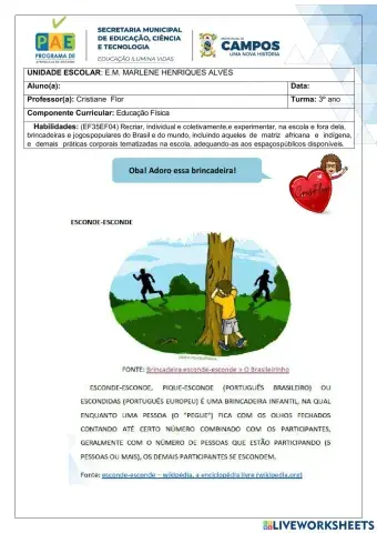 Brincadeira de pique esconde