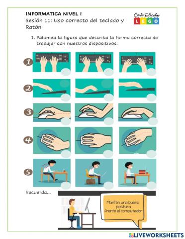 Uso correcto delteclado y ratón