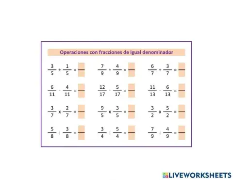 Operaciones con fracciones de igual denominador