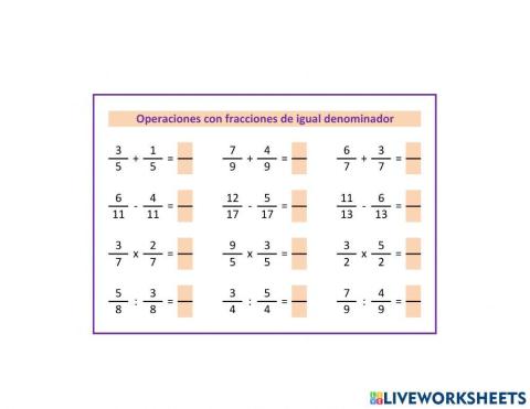 Operaciones con fracciones de igual denominador