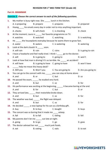 English 10 - 1st Midterm practice (Grammar)