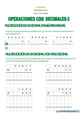 Multiplicación de decimales