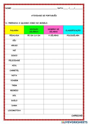 Classificação quanto ao número de sílabas