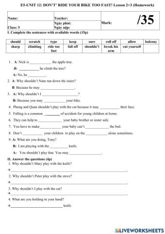 E5- unit 12 lesson 2+3