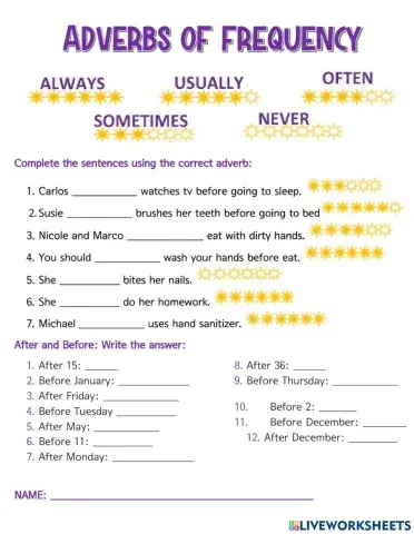 Quiz adverbs of Frequency and After - Before