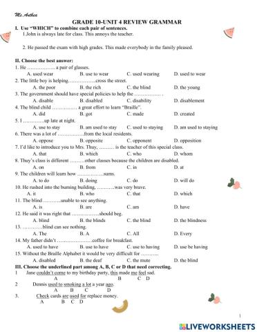 Grade 10 unit 4 revision