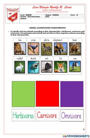 Animals classificactions types