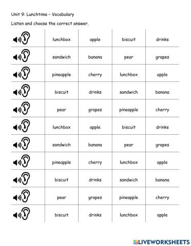 Fam1 unit 9 Lunchtime