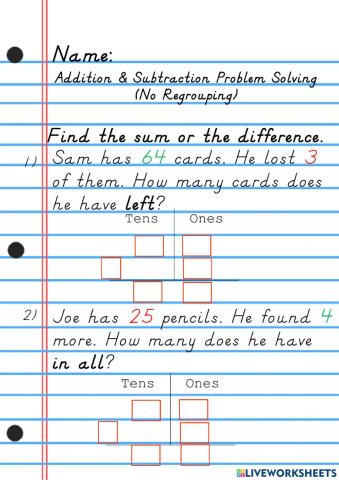 Addition and Subtraction Problem Solving