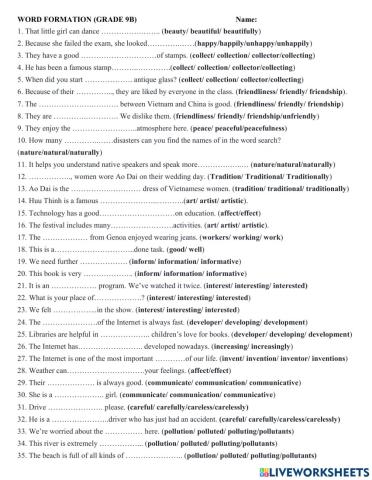 Grade 9B- Word formation