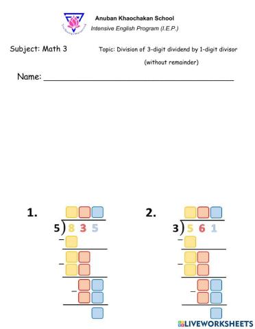 Division of 3 digit dividend by 1 digit divisor (without Remainder)